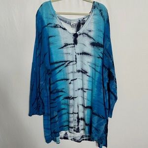 XCVI 3X Boho Tie Dye Lagenlook Mixed Media Comfy Shirt Top